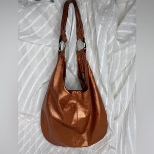 Hobo International Vintage Metallic Burnt Orange Copper Hobo w Silver Tone Rings